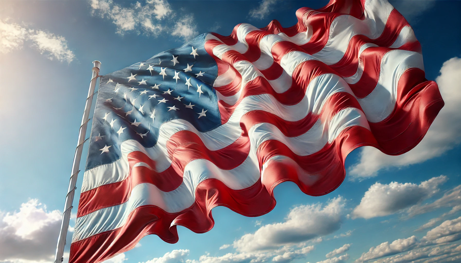 A high-quality USA flag made of durable nylon, printed with vibrant red, white, and blue colors. The flag is displayed in a landscape orientation, wav